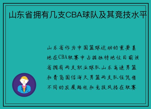 山东省拥有几支CBA球队及其竞技水平